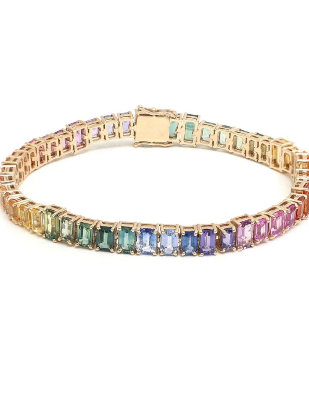 Luxe Prism Emerald-Cut Multicolour Stone 14K (Custom) Gold Tennis Bracelet